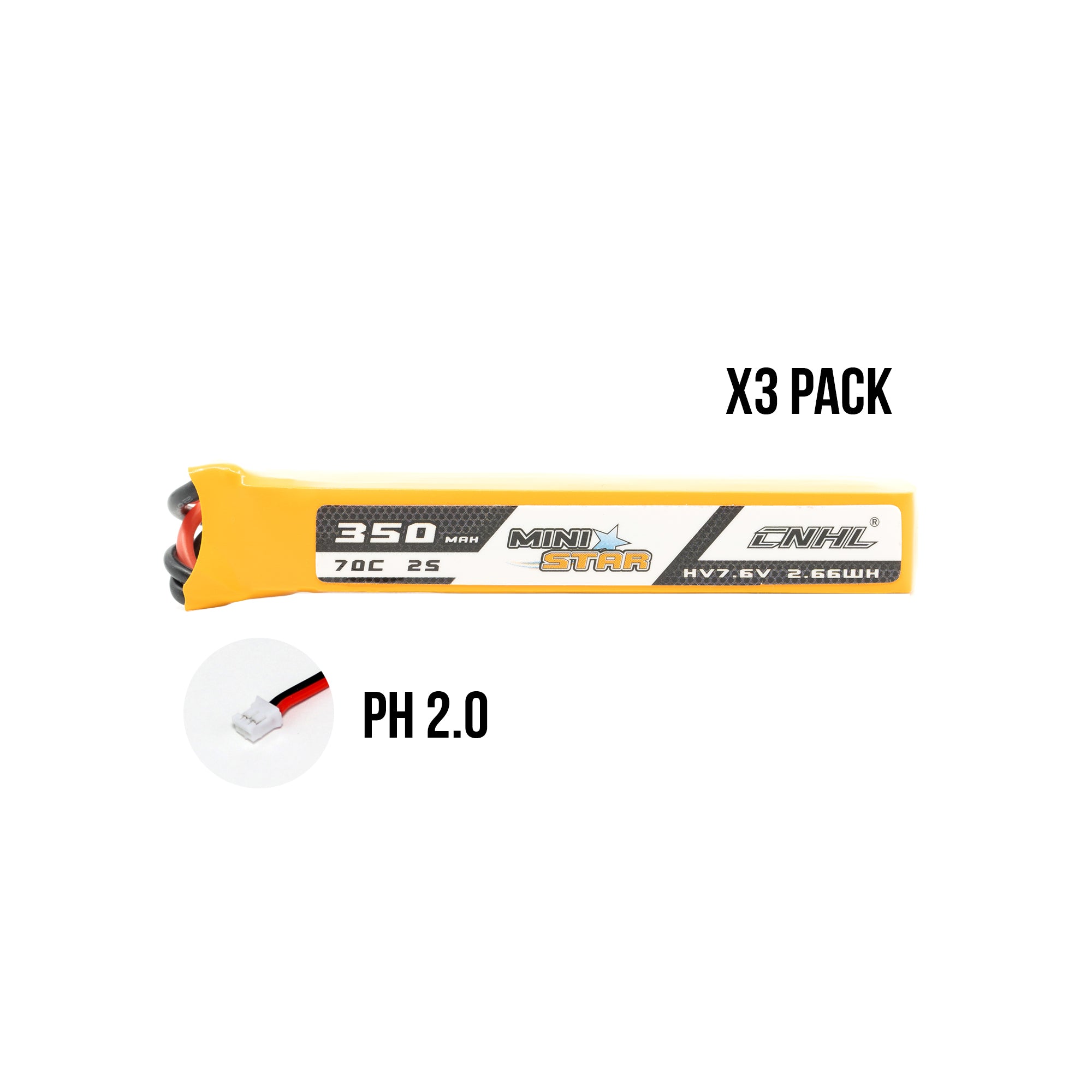 Chinahobbyline CNHL Ministar 350mAh 7.6V 2S 70C HV Slim Long Lipo Battery (3-Pack)