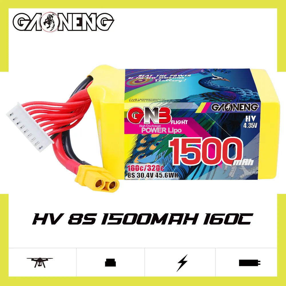 GAONENG High - Performance 8S 30.4V 1500mAh 160C XT60 LiPo Graphene Battery for FPV Drones & More