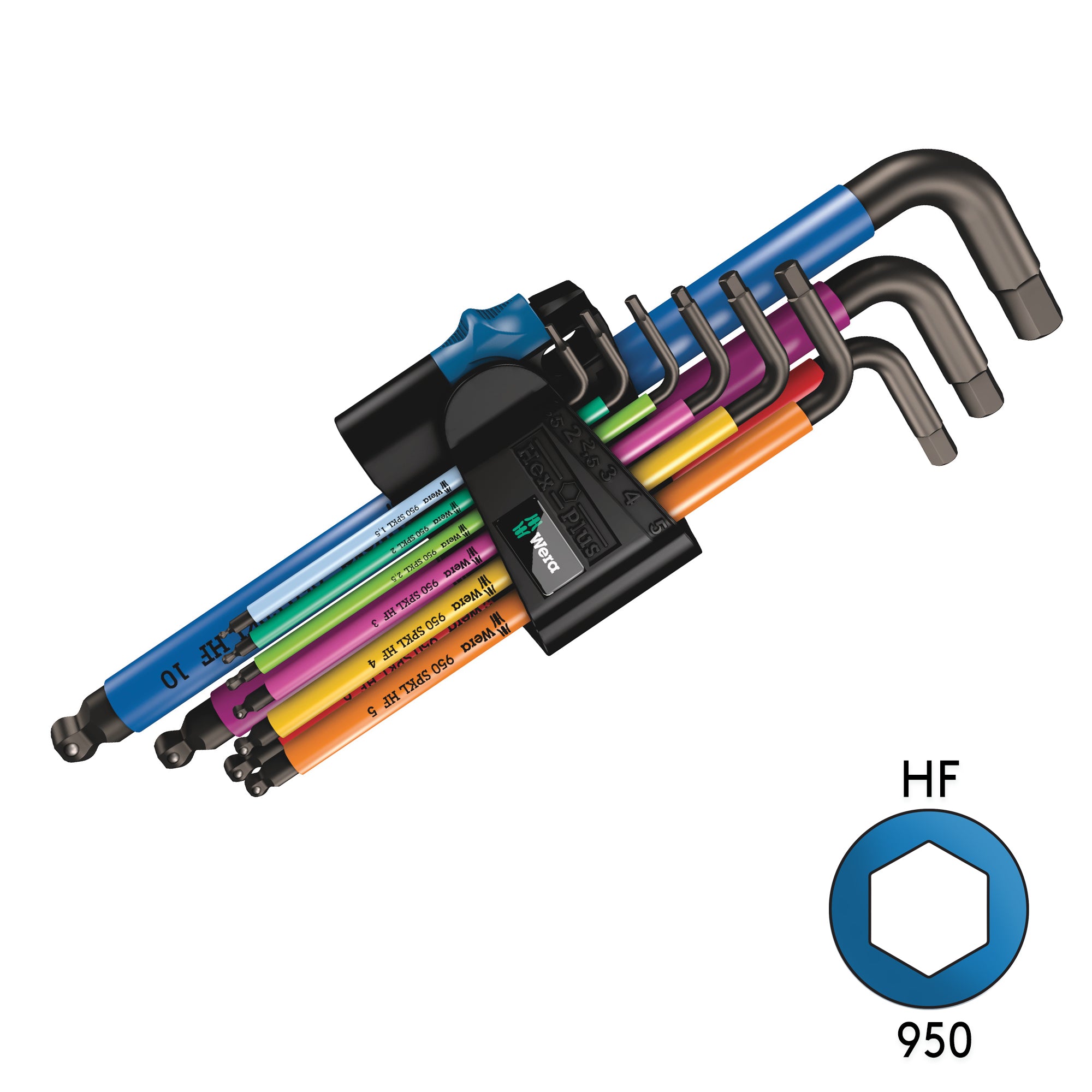 Wera 950/9 9-Piece Hex-Plus Multicolor HF 1 L-Key Set with Holding Function
