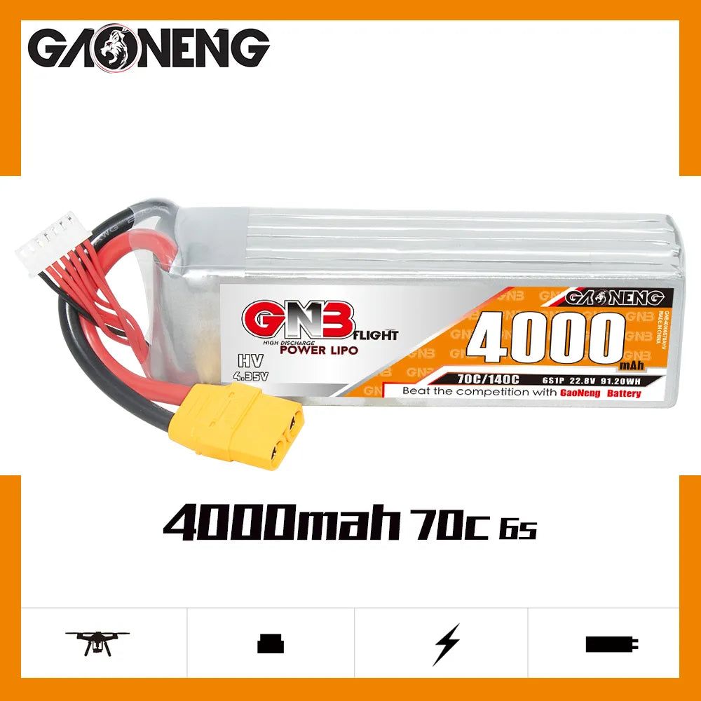 GAONENG GNB High-Voltage 6S 22.8V 4000mAh 70C LiPo Battery with XT90 Connector [DG]