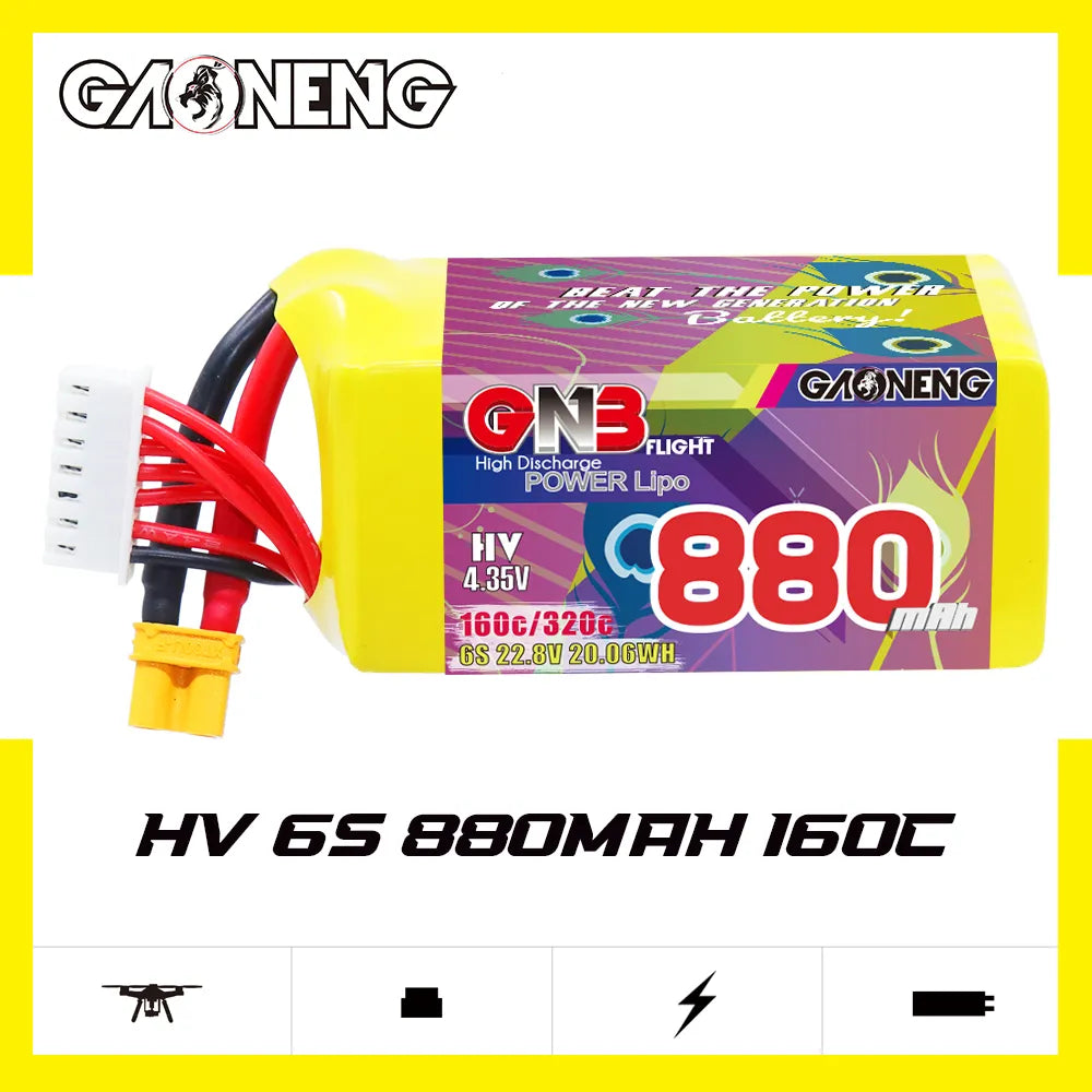 Hot Sale GAONENG 6S 22.8V 880mAh 160C LiPo Battery with XT30 Connector