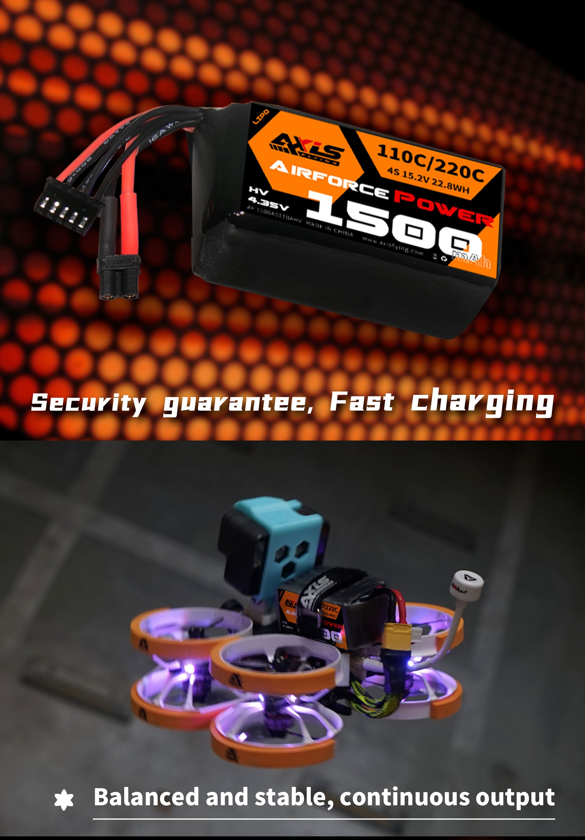 GNB Airforce Pro 1500mAh 4S 110C XT30 LiPo Battery by Axisflying