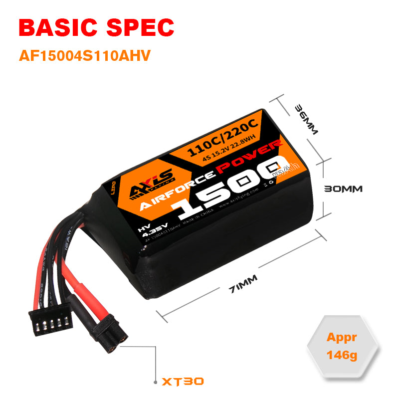 GNB Airforce Pro 1500mAh 4S 110C XT30 LiPo Battery by Axisflying