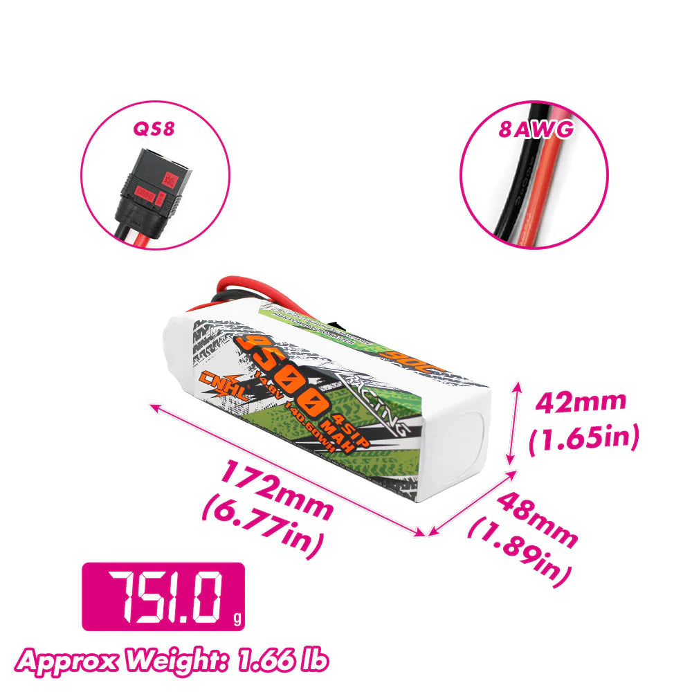 CNHL Racing Series 9500mAh 14.8V 4S 90C High - Power Lipo Battery with QS8 Plug
