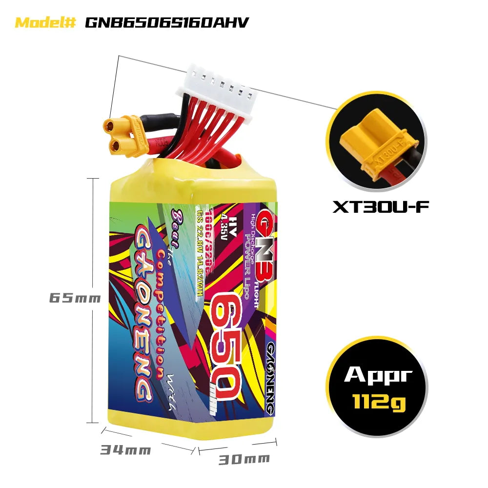GAONENG High - Performance 6S 22.8V 650mAh 160C XT30 LiHV LiPo Battery