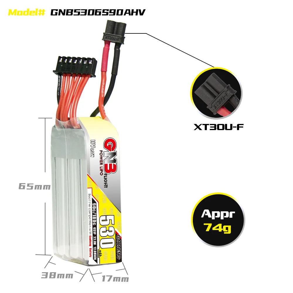 GAONENG GNB 6S 22.8V 530mAh 90C XT30 LiPo Long Battery - Great Deal!
