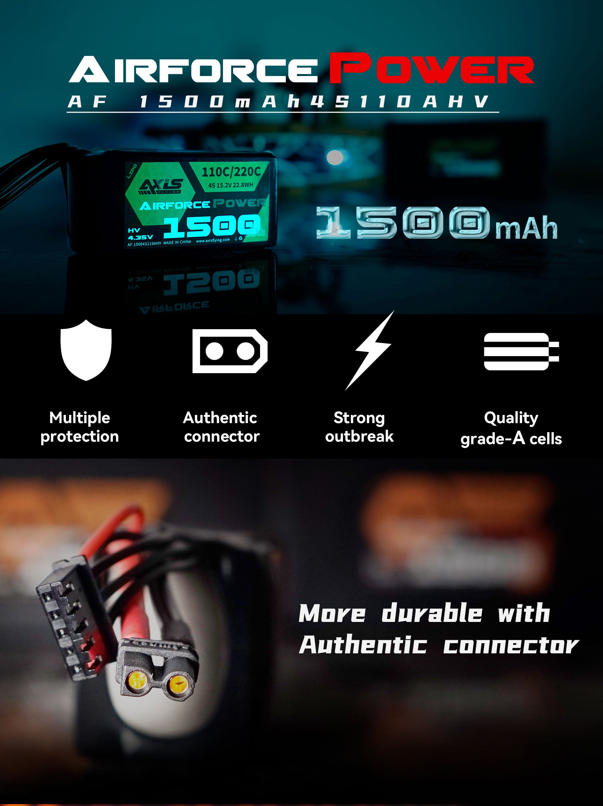 GNB Airforce Pro 1500mAh 4S 110C XT30 LiPo Battery by Axisflying