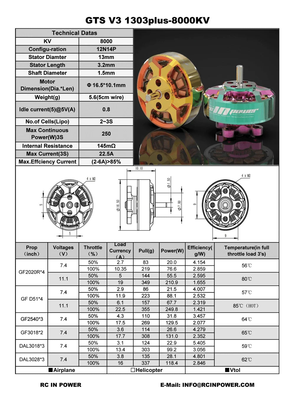 Hot Sale! RCINPOWER High - Performance GTS V3 1303 PLUS Brushless Motor for Quads