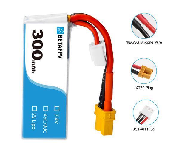 BetaFPV 300mAh 2S 45C High-Performance Lipo Battery (Single Pack)