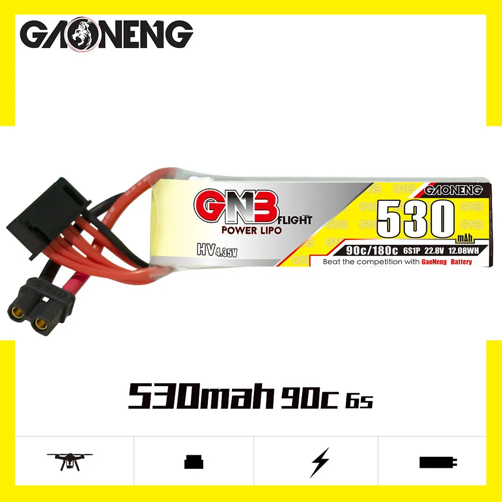 GAONENG GNB 6S 22.8V 530mAh 90C XT30 LiPo Long Battery - Great Deal!