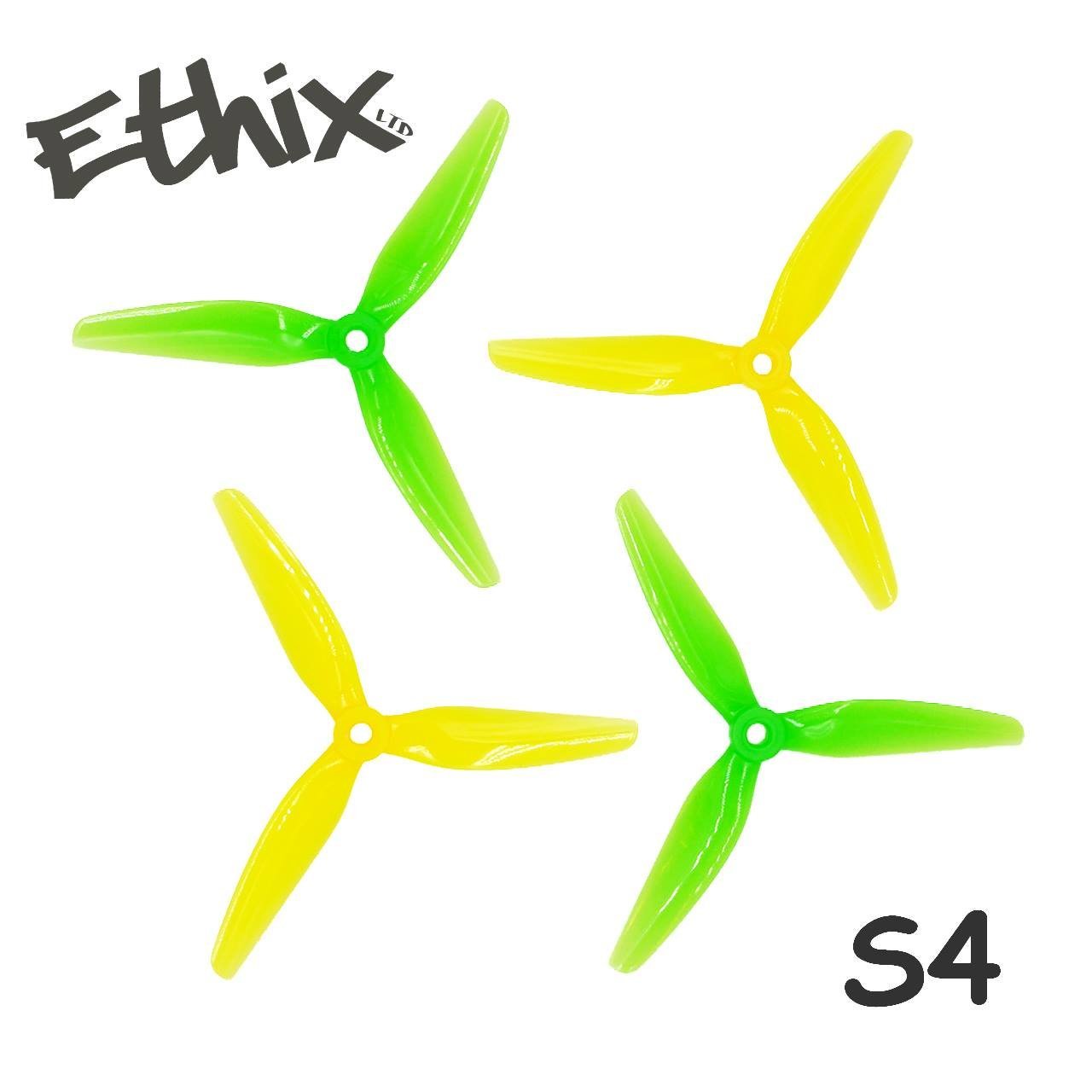 HQProp Ethix S4 5-Inch 3-Blade Lemon Lime Propellers (2CW + 2CCW) with 3.7 Pitch