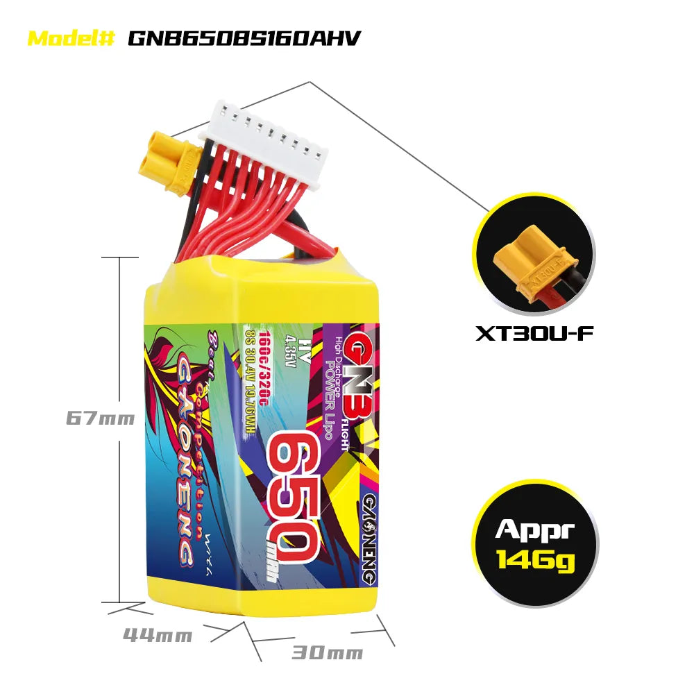 GAONENG High - Performance 8S 30.4V 650mAh 160C LiHV LiPo Battery with XT30 Connector