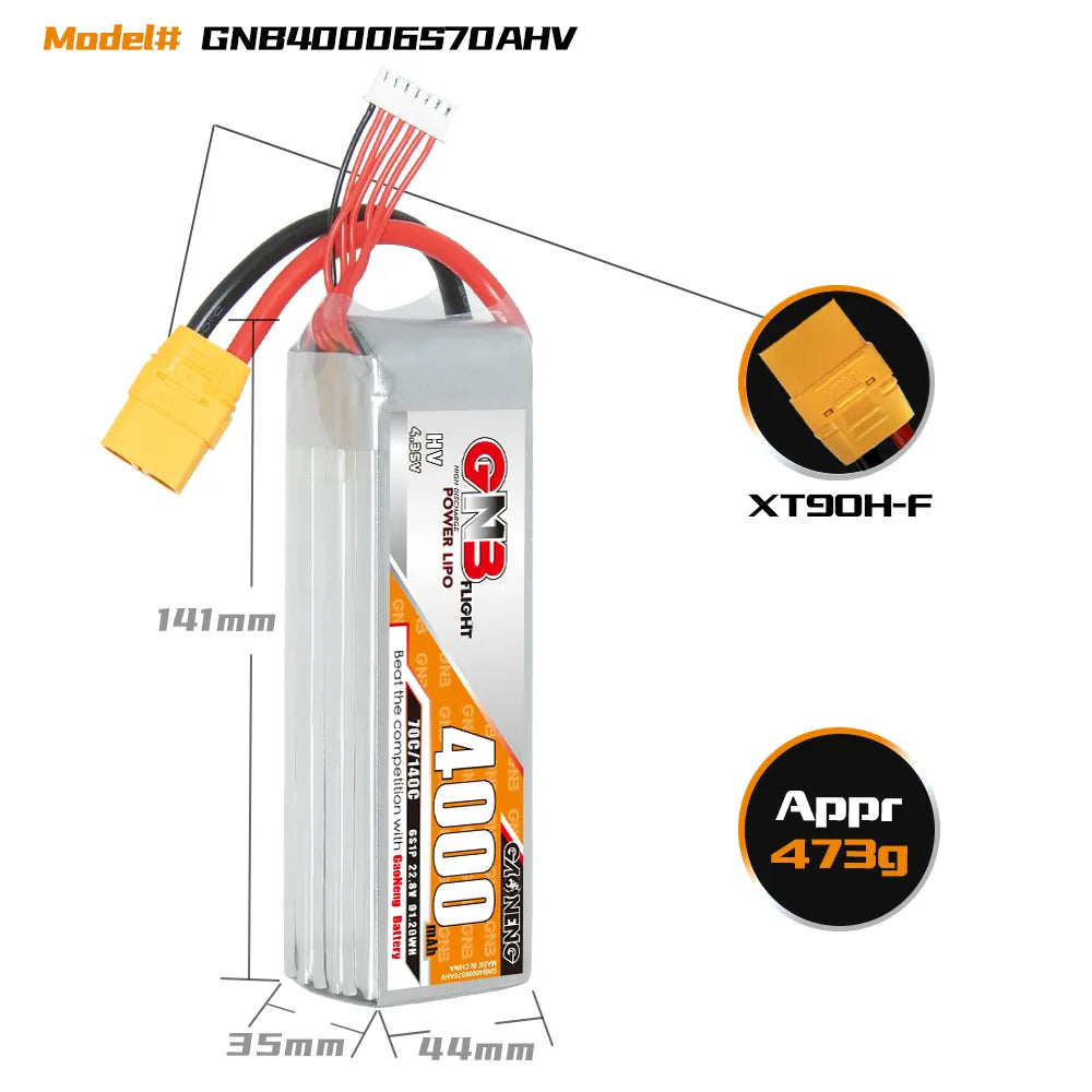 GAONENG GNB High-Voltage 6S 22.8V 4000mAh 70C LiPo Battery with XT90 Connector [DG]