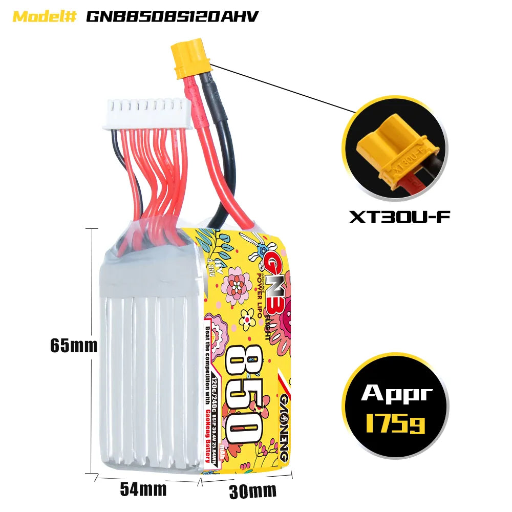 High - Energy GAONENG GNB 8S 30.4V 850mAh 120C XT30 LiPo Battery