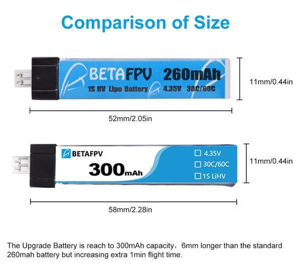Hot Deal! BetaFPV 1S 30C 300mAh HV Lipo Battery with JST - PH2.0 Connector (Single Piece)