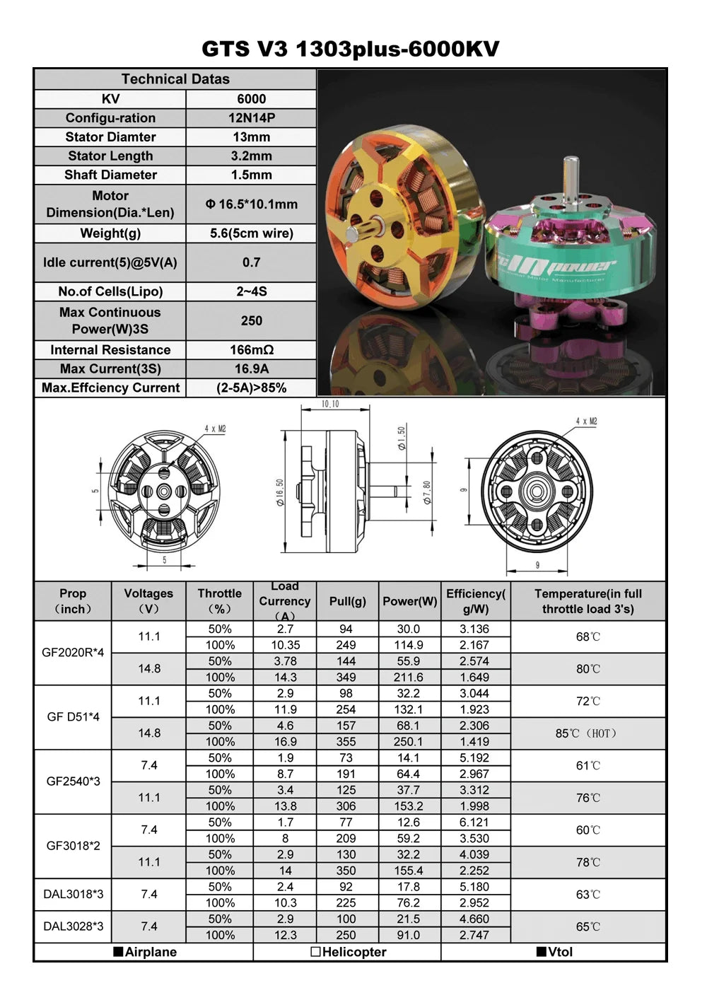 Hot Sale! RCINPOWER High - Performance GTS V3 1303 PLUS Brushless Motor for Quads