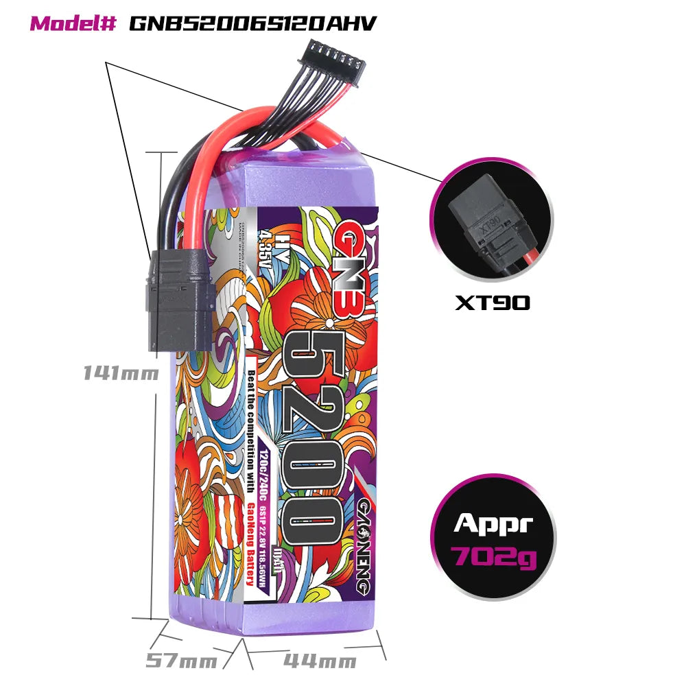 High - Performance GAONENG GNB 6S 22.8V 5200mAh 120C LiPo Battery with XT90 Connector [DG]