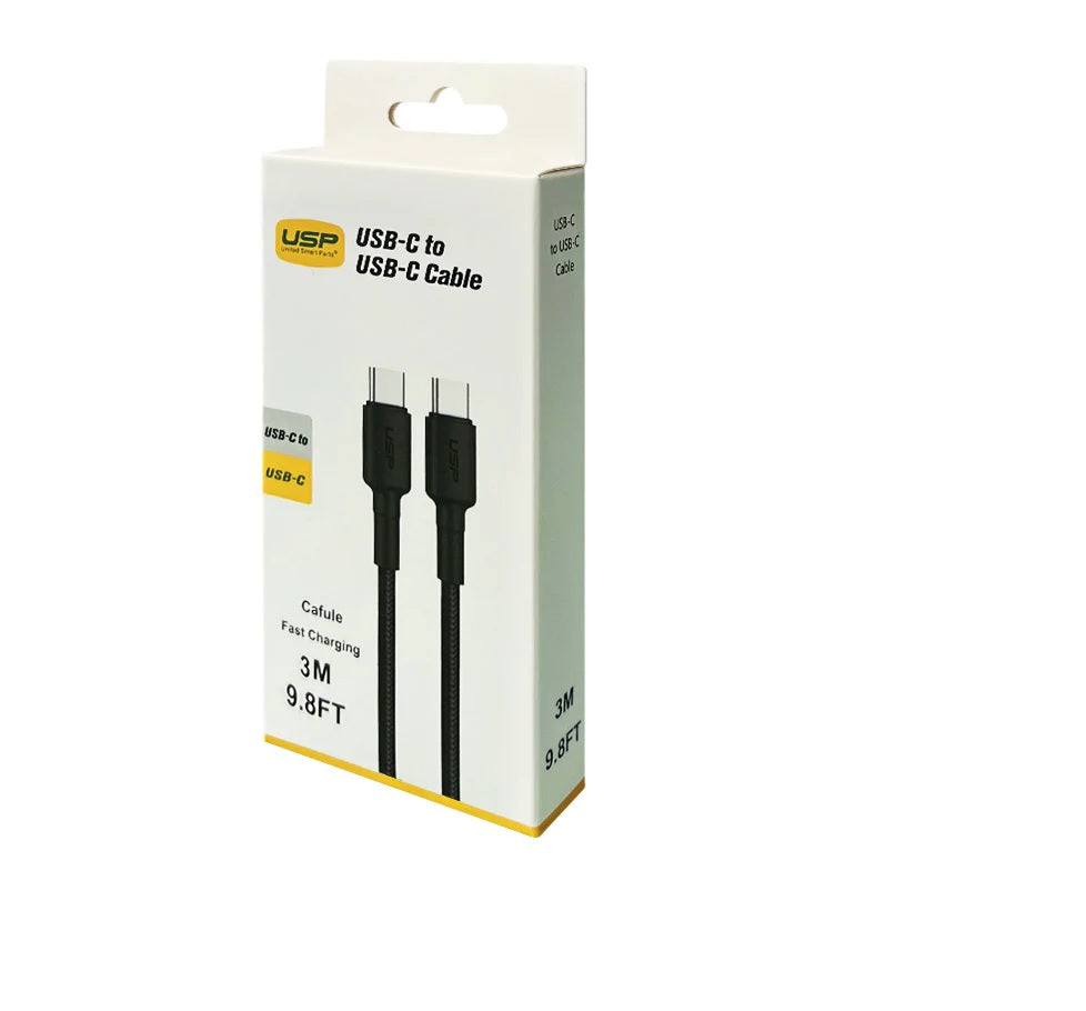 Hot Deal! USP BoostUp 3M Black USB-C to USB-C Cable - 3A Fast Charge, Durable Nylon Braided