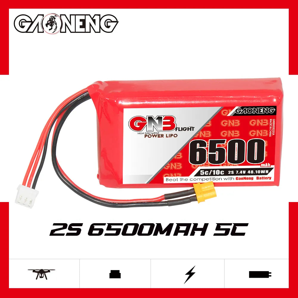 GAONENG GNB 6500mAh 2S 7.4V 5C LiPo Battery with XT30 Connector for Boxer/TX16S