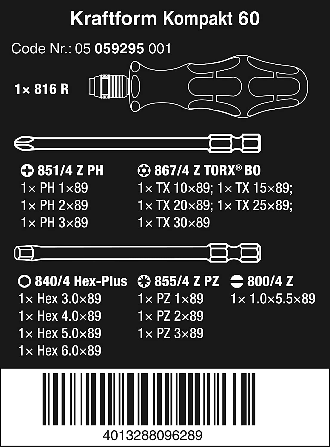 Premium Wera Kraftform Kompakt 60 17-Piece Screwdriver Set with Rapidaptor Tech