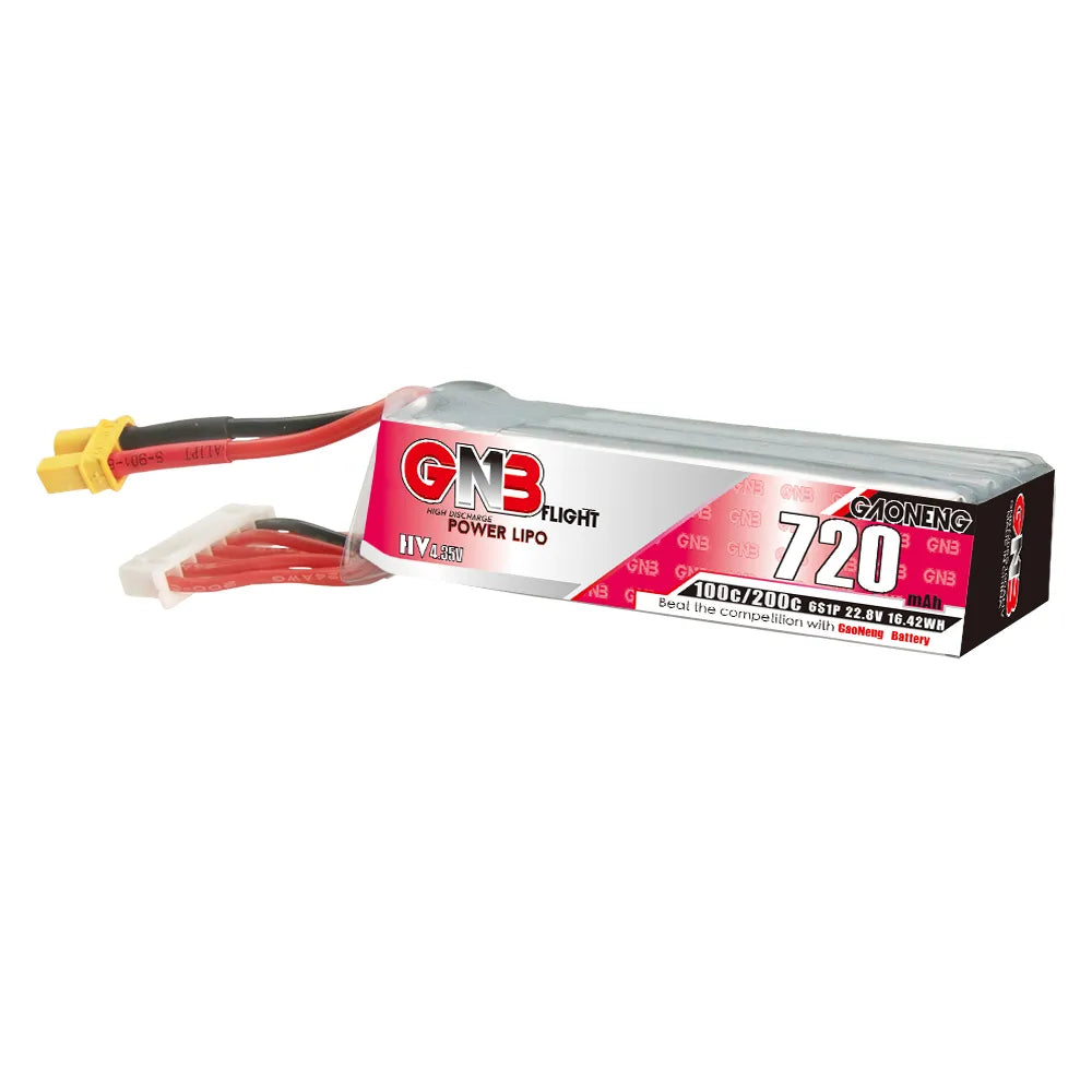 GAONENG GNB 6S 22.8V 720mAh 100C XT30 LiPo Battery - Long Type, Ideal for Drones [DG]