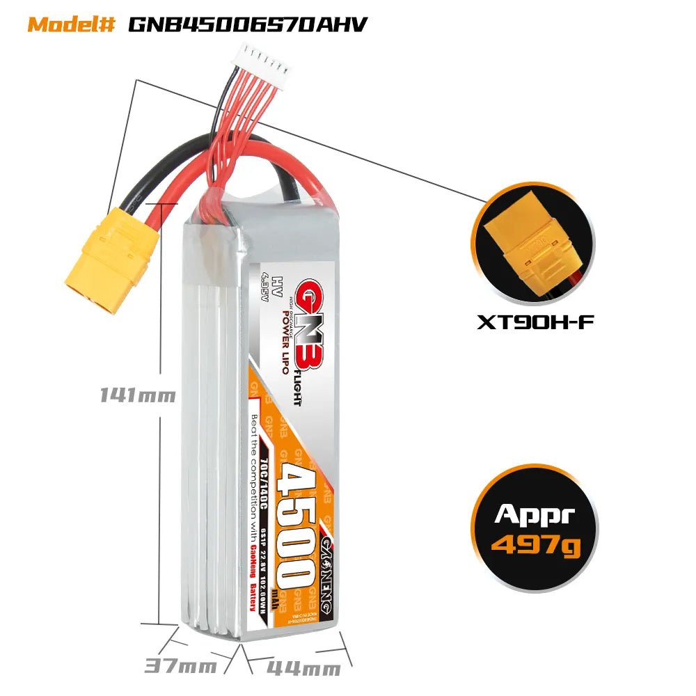 GAONENG GNB 6S 22.8V 4500mAh 70C LiHV LiPo Battery with XT90 Connector [DG]