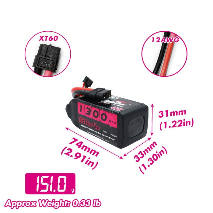 Hot Sale! CNHL Black Series V2.0 1300mAh 14.8V 4S 130C RC Lipo Battery with XT60 Plug