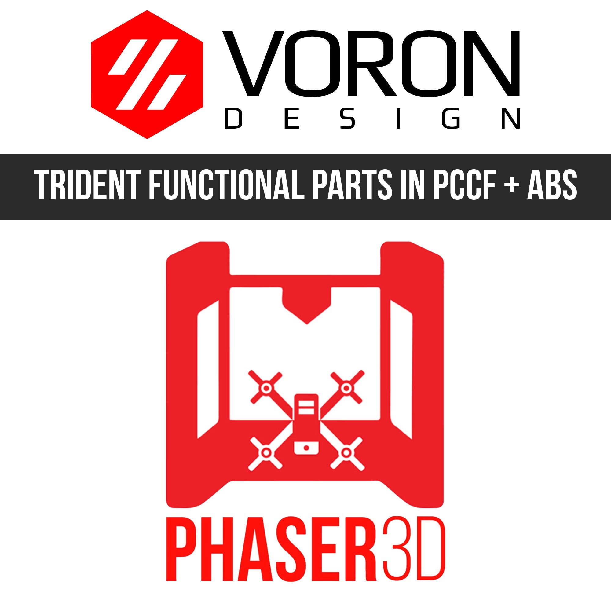 Hot! Voron Trident Functional Parts Set in Prusament PC Carbon Fibre with Red Accents