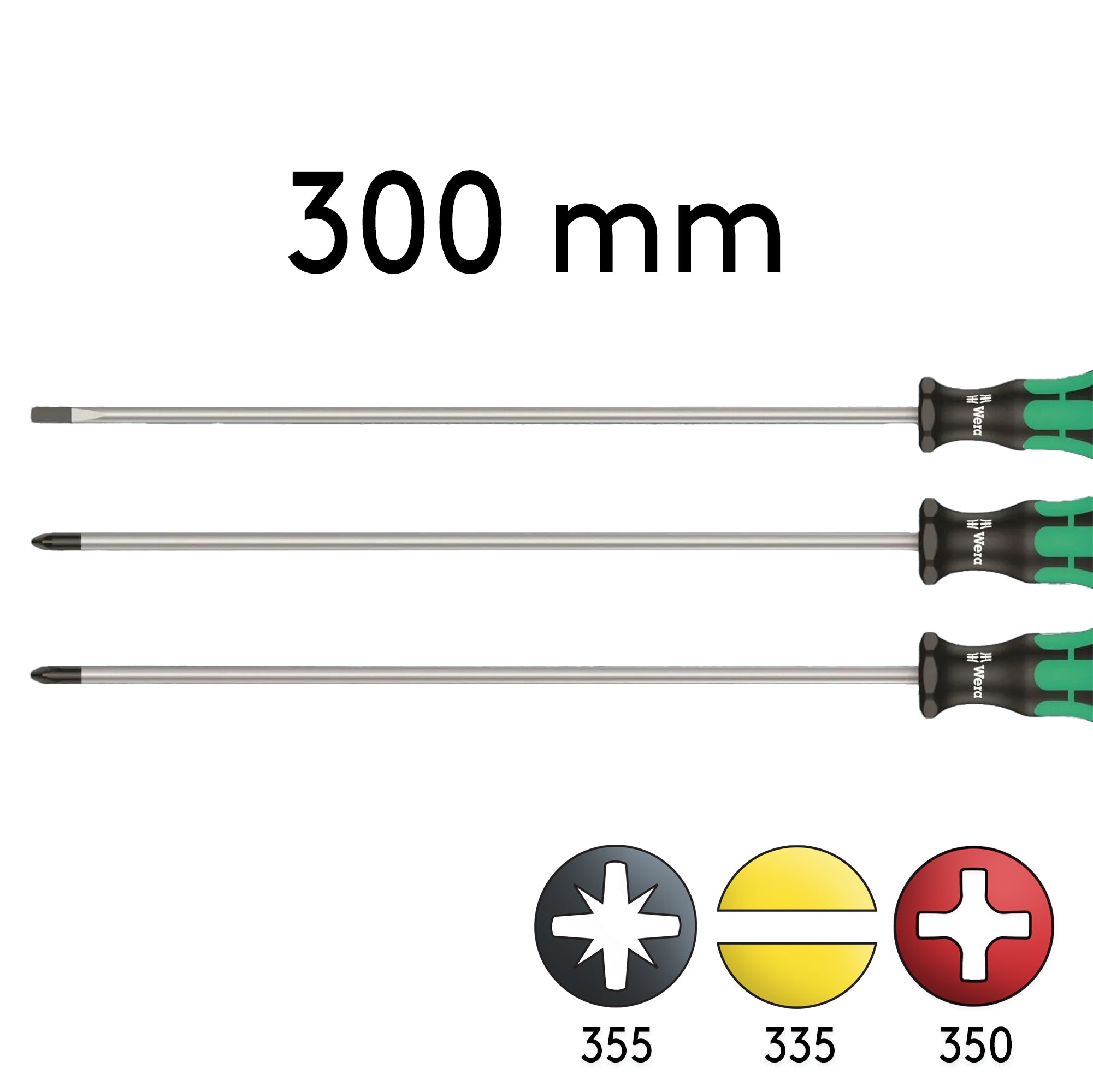 Wera 3-Piece Extra Long Combo Screwdriver Set - PH/PZ/Flat, German Engineered