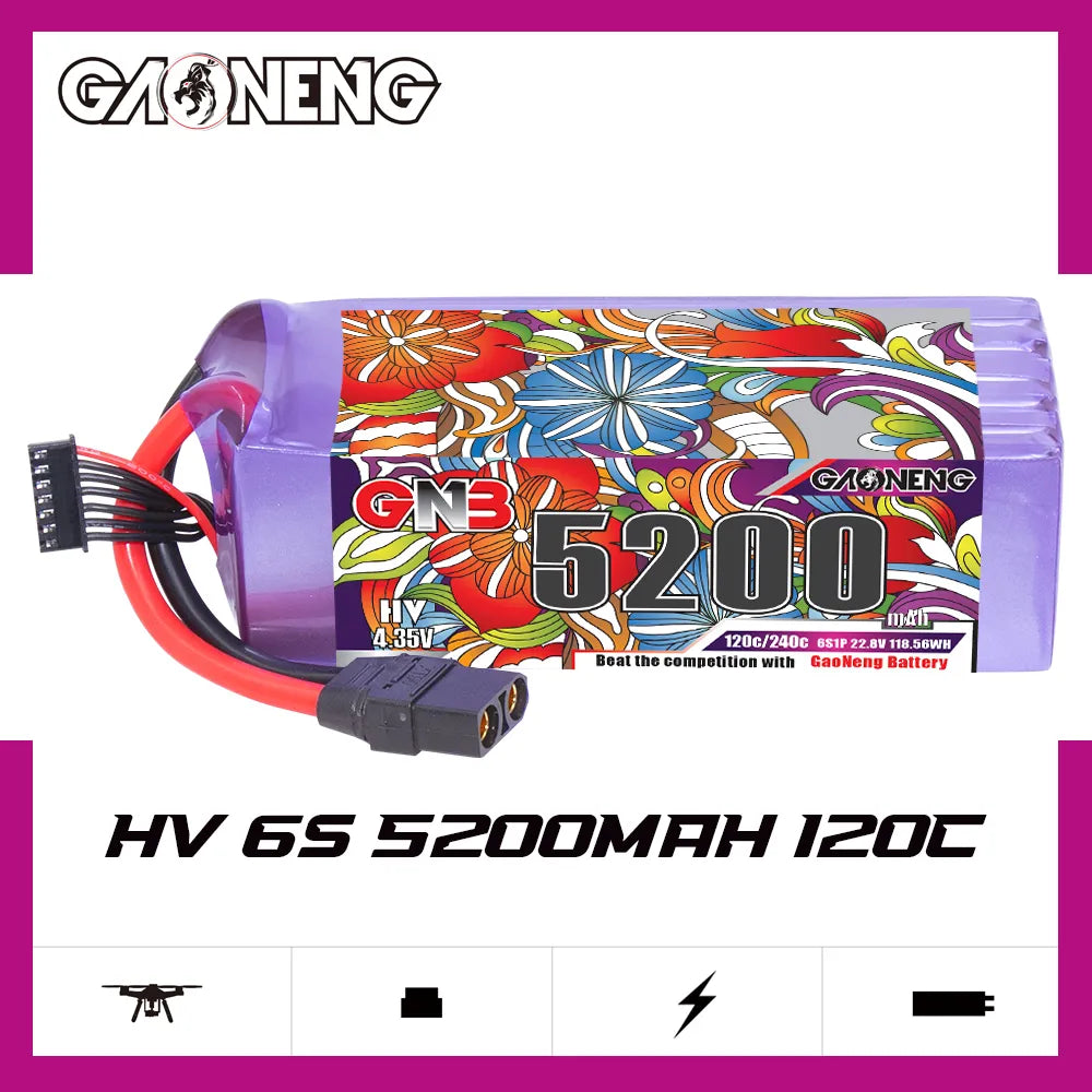 High - Performance GAONENG GNB 6S 22.8V 5200mAh 120C LiPo Battery with XT90 Connector [DG]