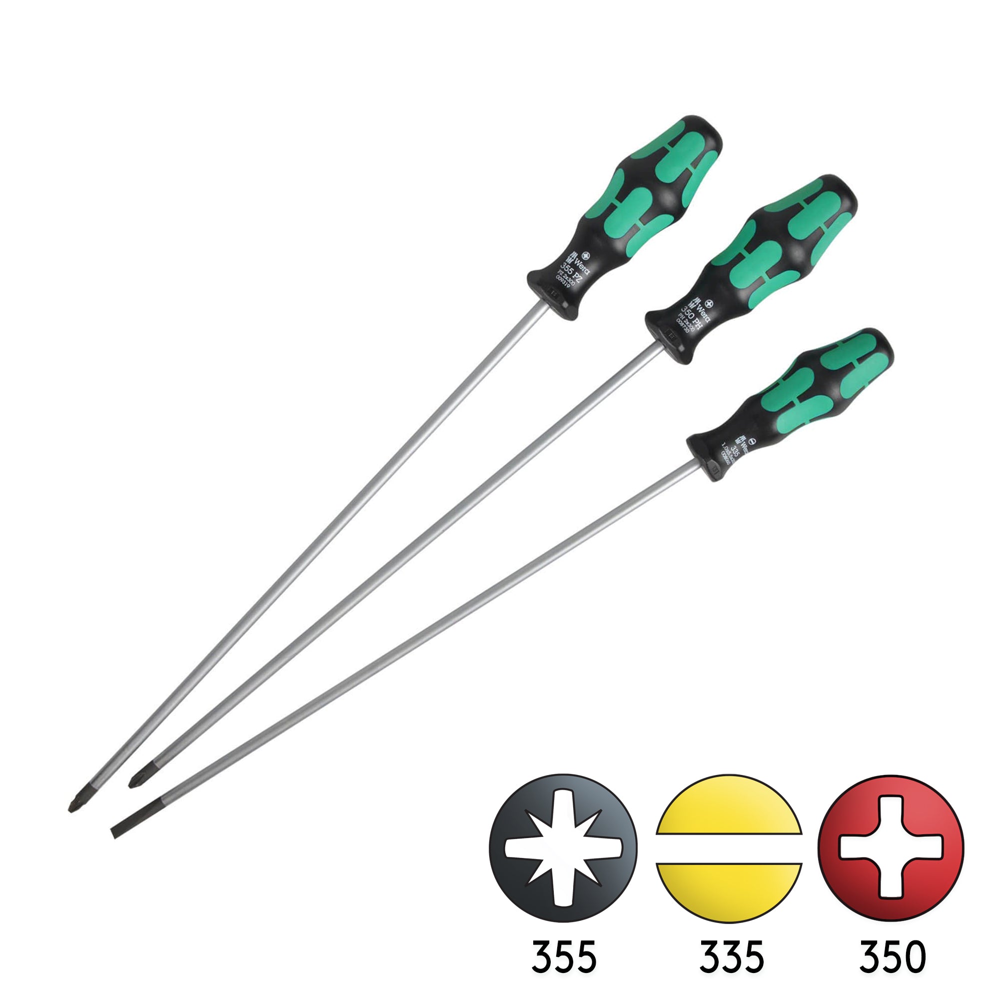 Wera 3-Piece Extra Long Combo Screwdriver Set - PH/PZ/Flat, German Engineered