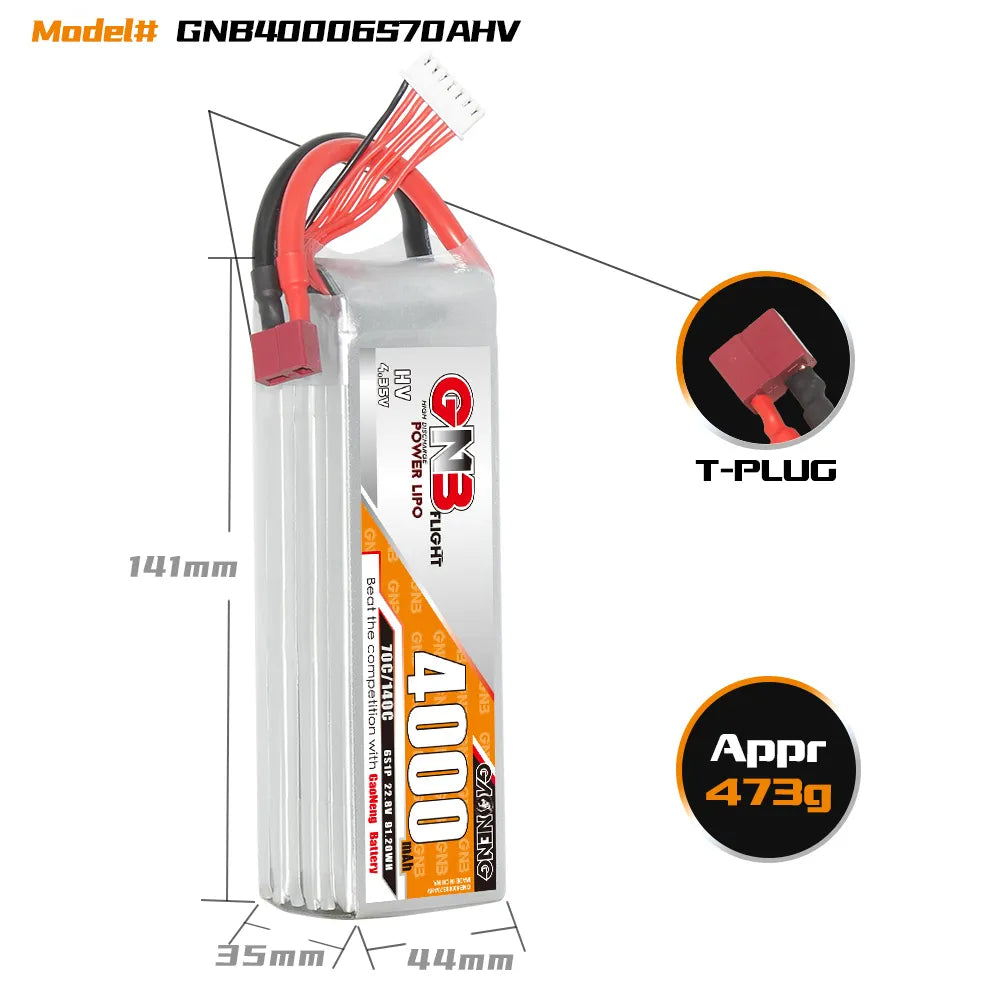 Hot Sale GAONENG GNB 6S 22.8V 4000mAh 70C High - Performance LiPo Battery with T - PLUG