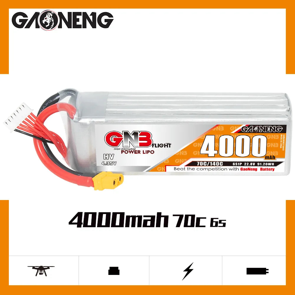 Hot Sale GAONENG GNB 6S 22.8V 4000mAh 70C LiPo RC Battery with XT60 Connector