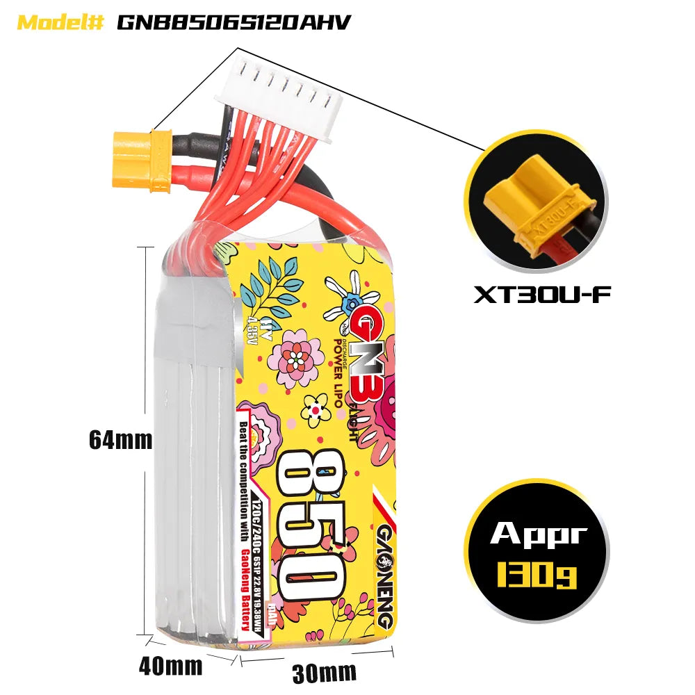 GAONENG GNB High - Voltage 6S 22.8V 850mAh 120C XT30 Connector LiPo Battery