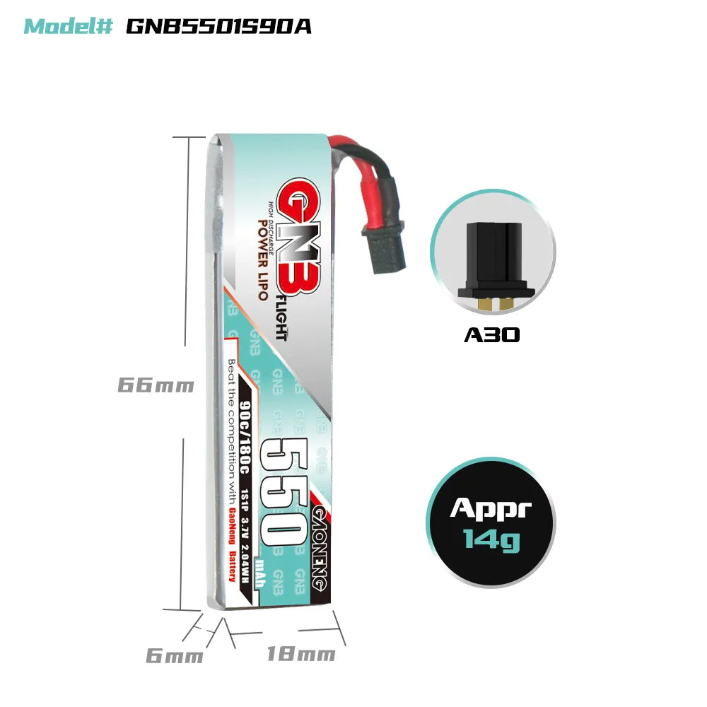 GAONENG 3.7V 550mAh 90C A30 Cabled LiPo Battery - Long Type [Hot Deal]