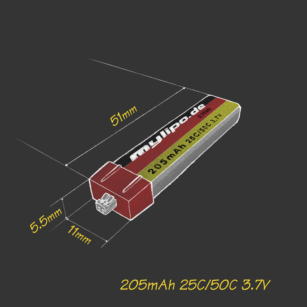 High - Performance 205mAh 25C 1S LiPo Battery with Micro - JST Connector, 6.0g [DG]