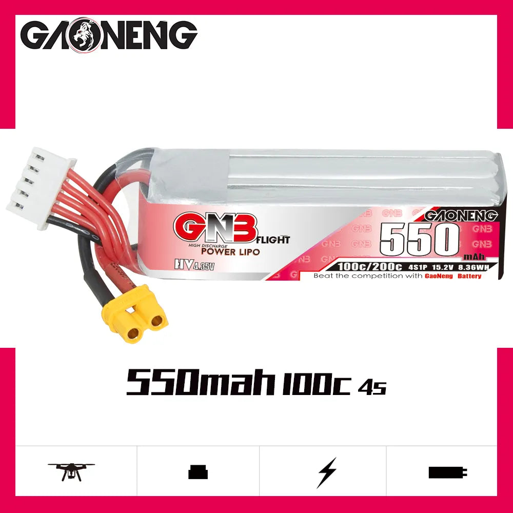 GAONENG High - Performance 4S 15.2V 550mAh 100C XT30 LiPo Long - Type Battery [DG] for Drones
