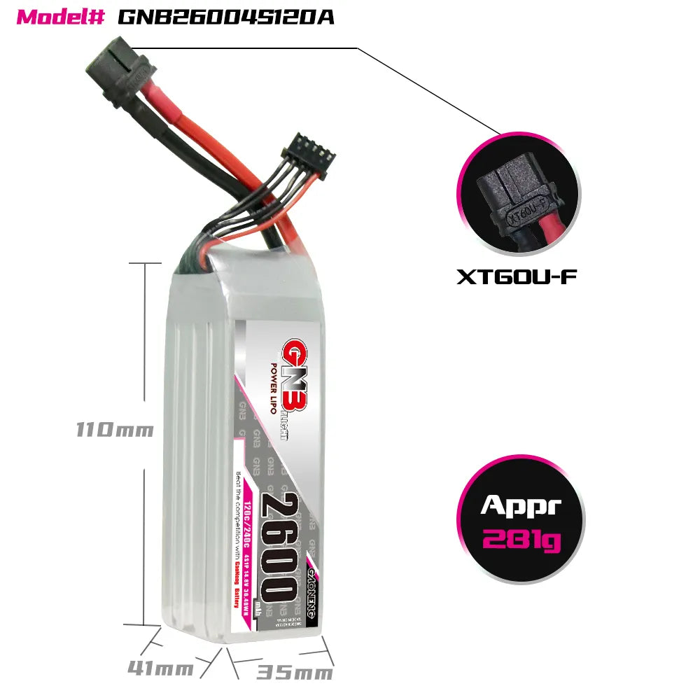 GAONENG High - Performance 14.8V 2600mAh 120C XT60 4S LiPo Battery [DG]