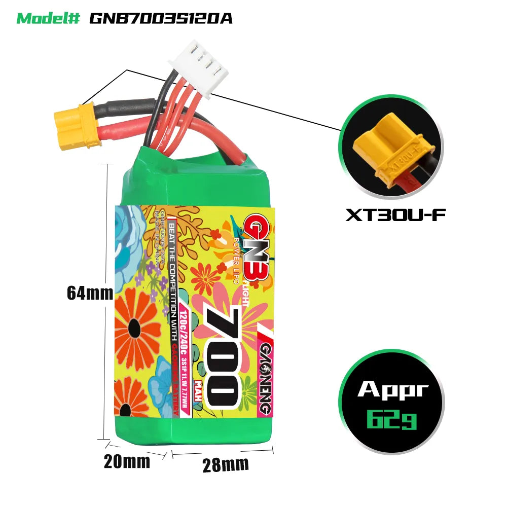 GAONENG High - Performance 11.1V 700mAh 120C XT30 3S LiPo Battery for Drones and RC Toys