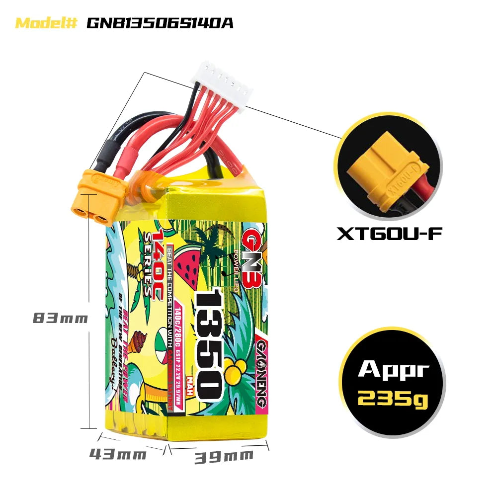 GAONENG High - Performance 6S 22.2V 1350mAh 140C XT60 LiPo Drone Battery