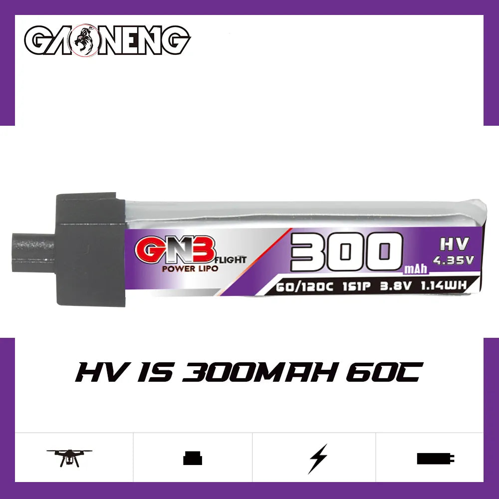 Hot Sale! GAONENG GNB 300mAh 60C 3.8V 1S LiHV A30 Plastic Head LiPo Battery