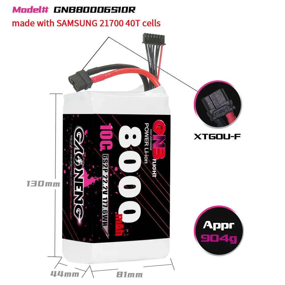 High - Performance GAONENG 22.2V 8000mAh 10C XT60 Samsung 21700 Li - ion Battery