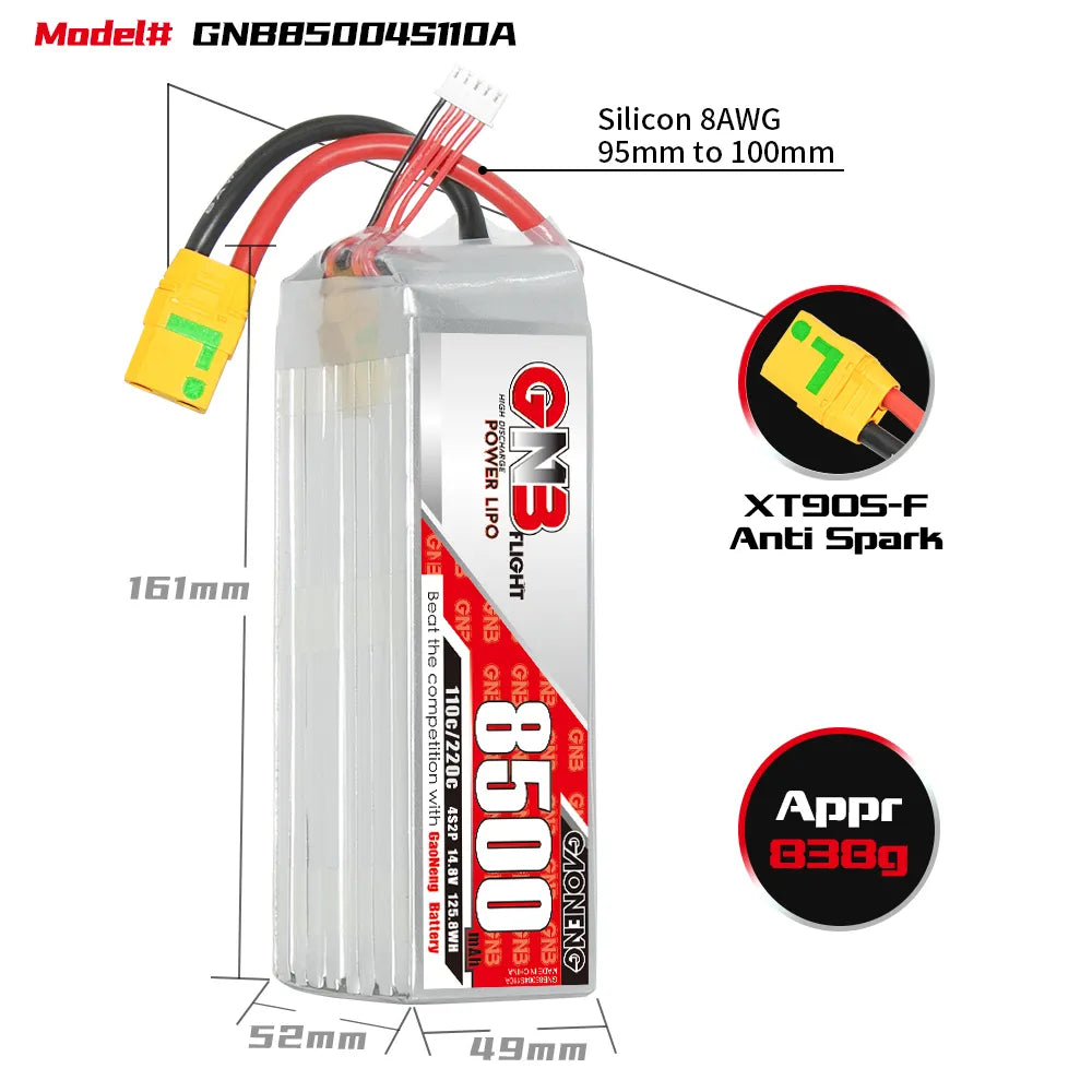 Hot Deal: GAONENG GNB 4S 14.8V 8500mAh 110C RC LiPo Battery with XT90S Anti - Spark