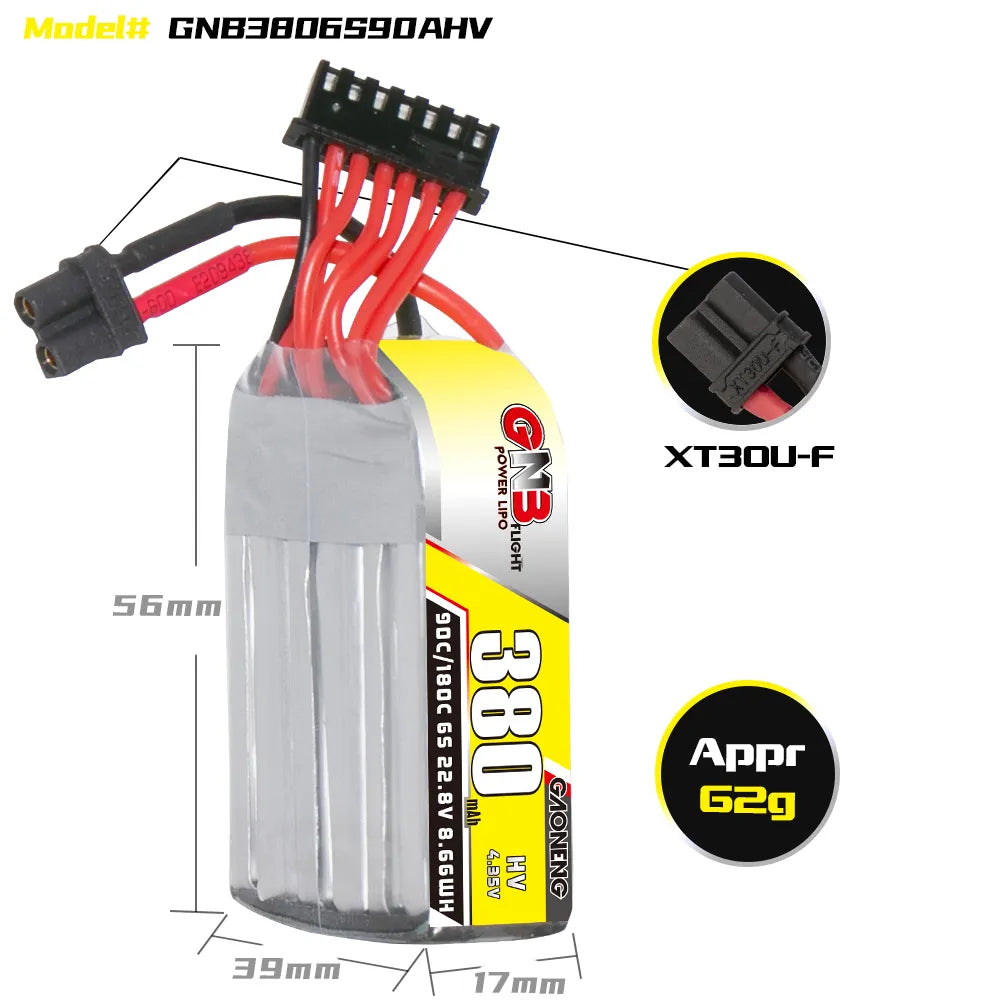 Hot Sale GAONENG GNB 6S 22.8V 380mAh 90C XT30 High - Performance LiPo Battery