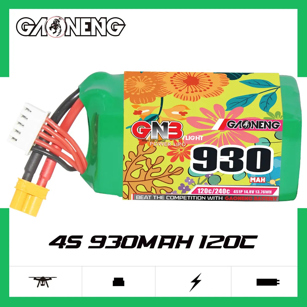 GAONENG High - Performance 14.8V 930mAh 120C XT30 4S LiPo Battery for Drones and RC Models
