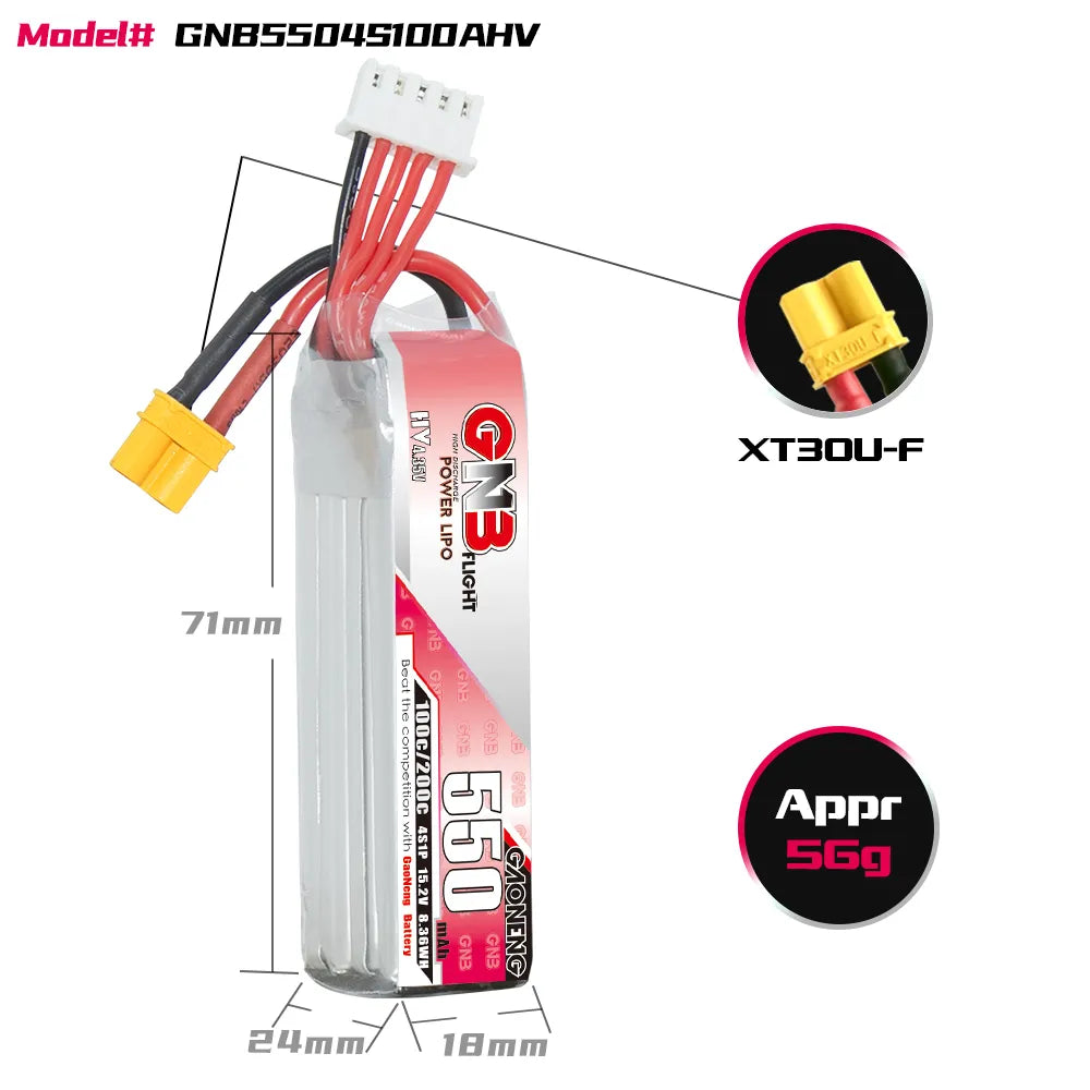 GAONENG High - Performance 4S 15.2V 550mAh 100C XT30 LiPo Long - Type Battery [DG] for Drones