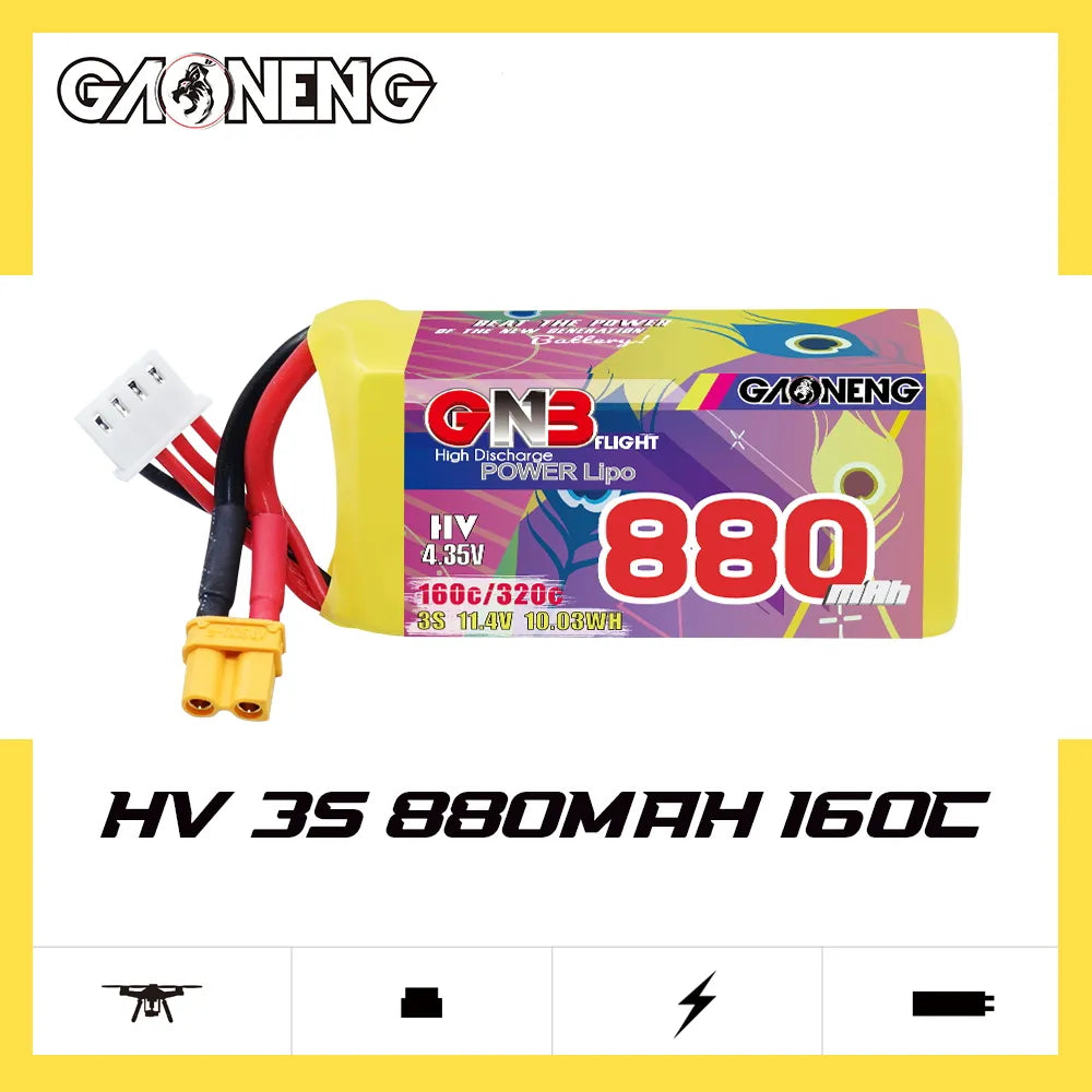 GAONENG GNB 3S 11.4V 880mAh 160C XT30 LiHV LiPo Battery - Hot Deal