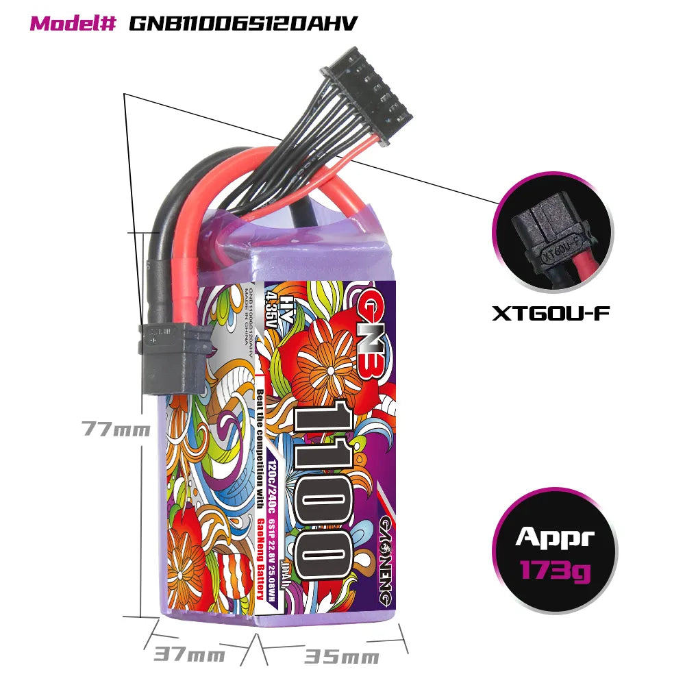 GAONENG High - Performance 6S 22.8V 1100mAh 120C XT60 LiPo Drone Battery on Sale
