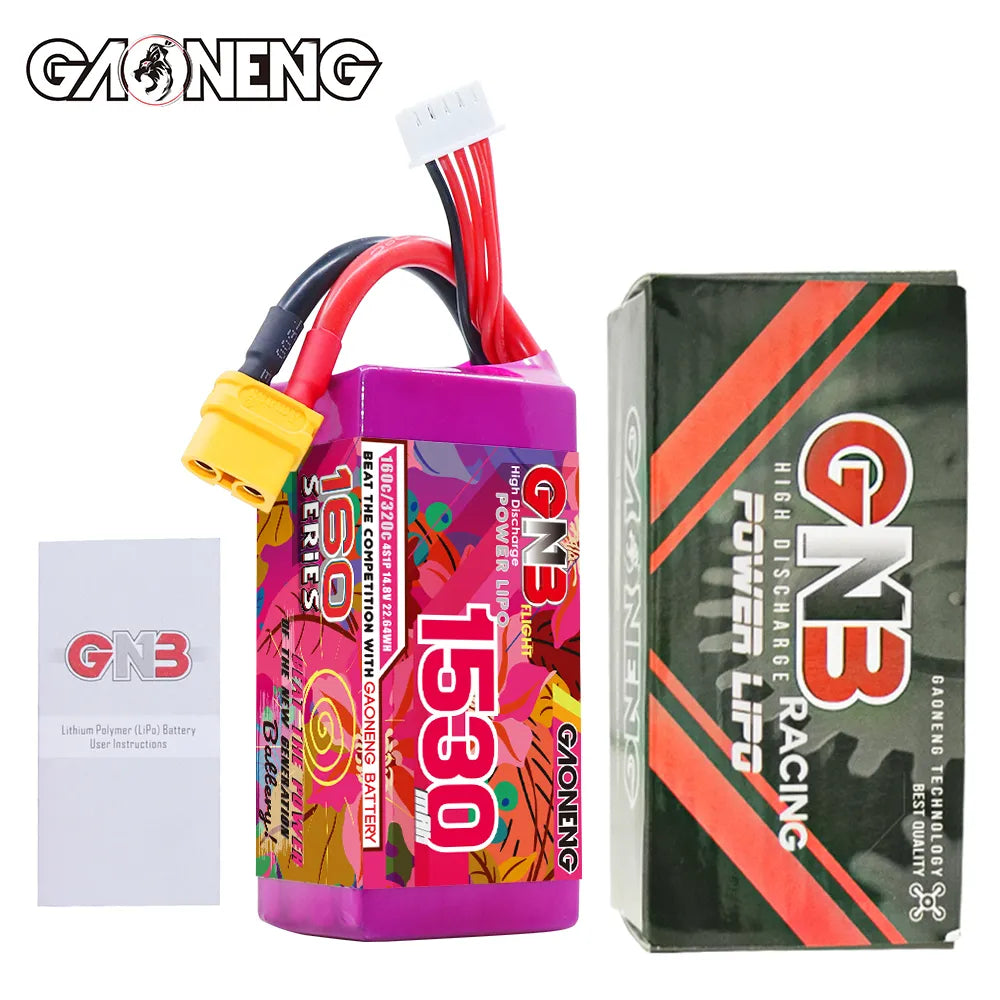GAONENG High - Performance 14.8V 1530mAh 160C XT60 4S LiPo Battery for FPV Drones and More