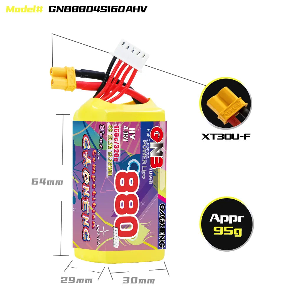Hot Sale! GAONENG GNB 4S 15.2V 880mAh 160C XT30 High - Voltage LiPo Drone Battery